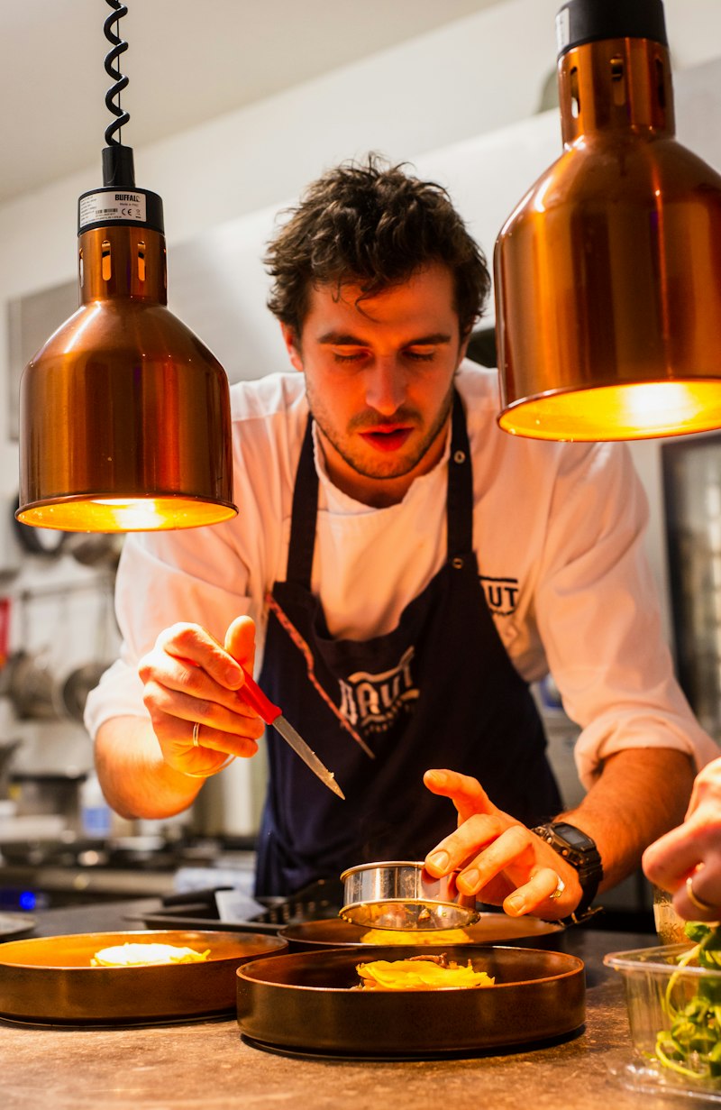 Chef plating dishes